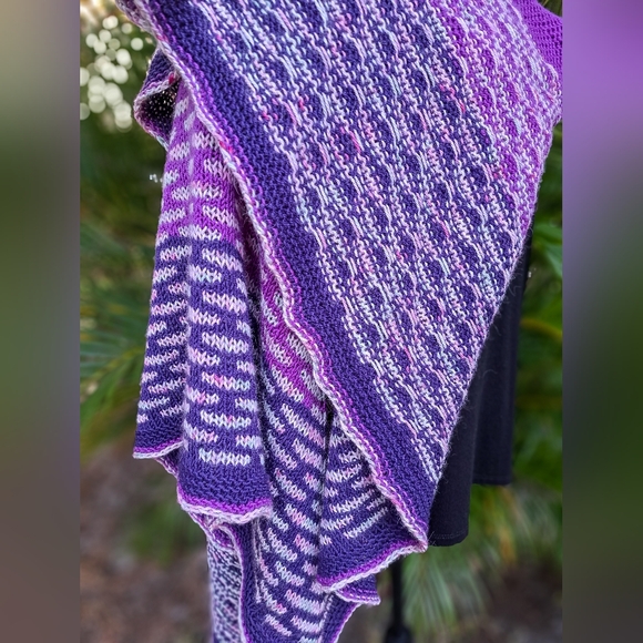 SOLD One of a Kind Warm and Cozy Knit Shawl Purple Pink Hand Dyed Wool Cashmere - Picture 14 of 15